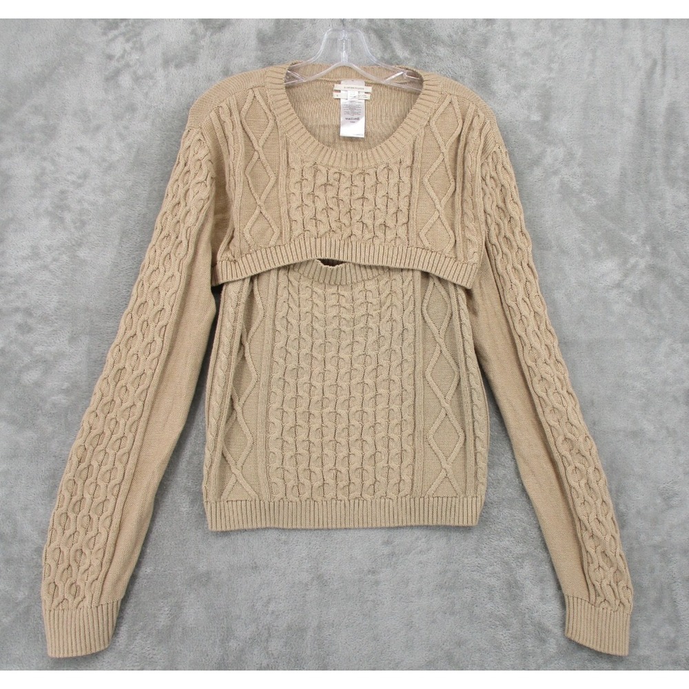 Anthropologie Sweater Size XL Cable Knit Bolero Shrug Fisherman Pullover Beige
